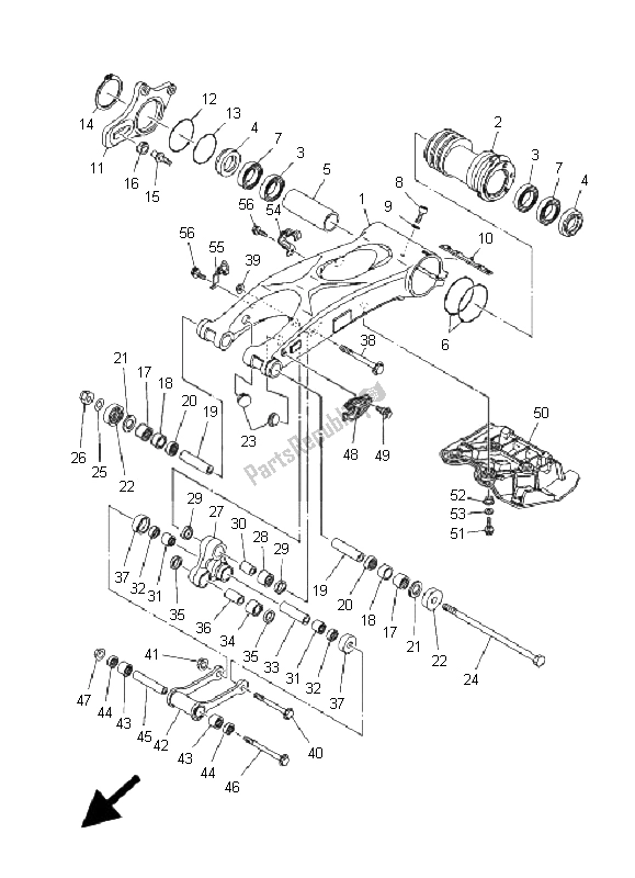 Alle onderdelen voor de Achterste Arm van de Yamaha YFZ 450 2009