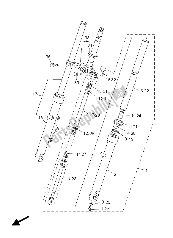 All parts for the Front Fork of the Yamaha YBR 125 ED 2012