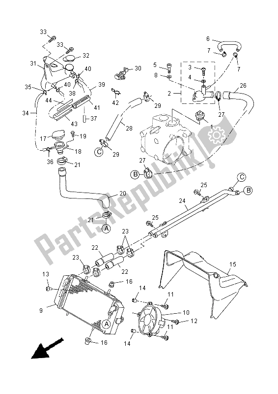 All parts for the Radiator & Hose of the Yamaha YP 250 RA 2015
