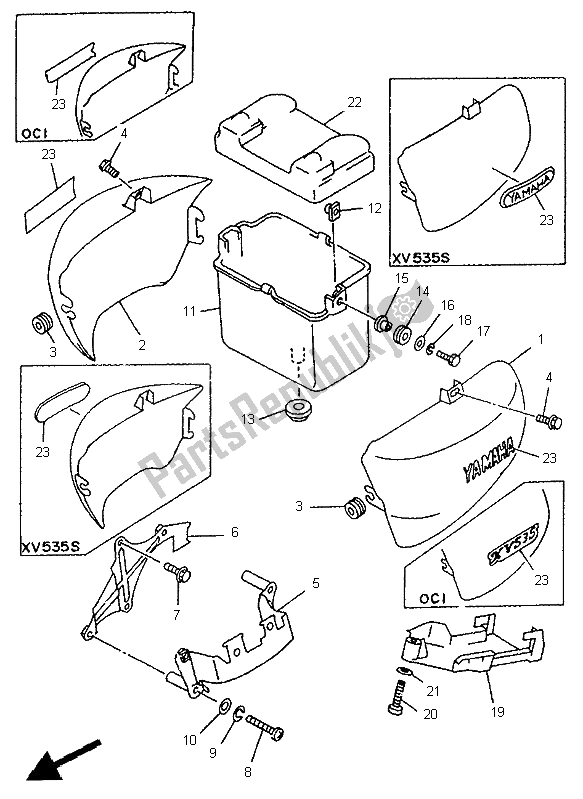 Tutte le parti per il Coperchio Laterale E Serbatoio Dell'olio del Yamaha XV 535 S Virago 1996