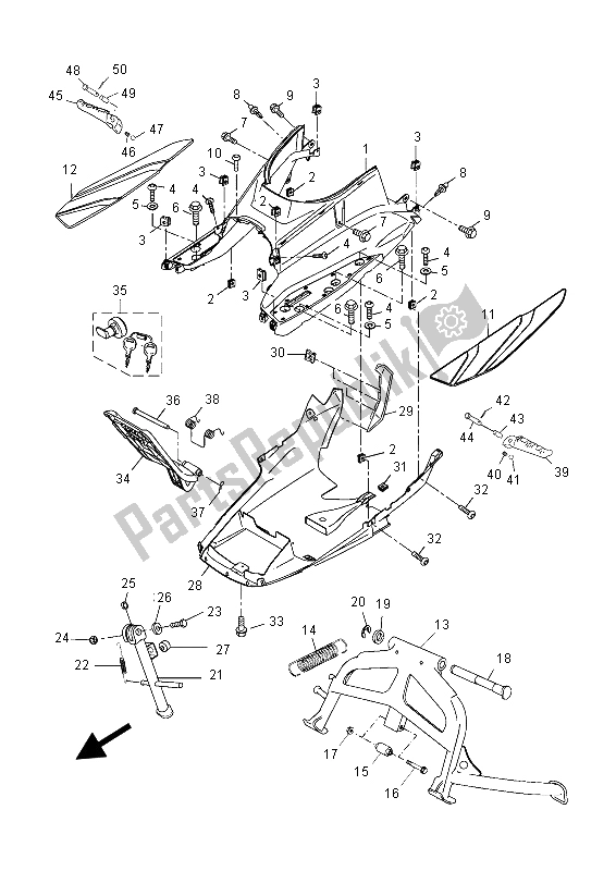 All parts for the Stand & Footrest of the Yamaha YP 250R MBL2 2015