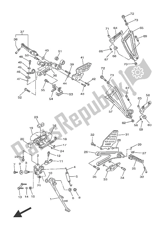 All parts for the Stand & Footrest of the Yamaha YZF R6 600 2016