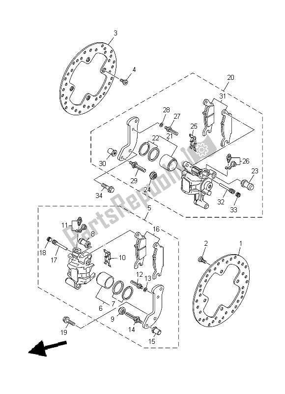 All parts for the Rear Brake Caliper of the Yamaha YFM 550 Fwad Dpbse Grizzly 4X4 2014