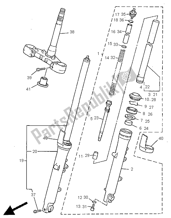 All parts for the Front Fork of the Yamaha XJR 1200 SP 1998