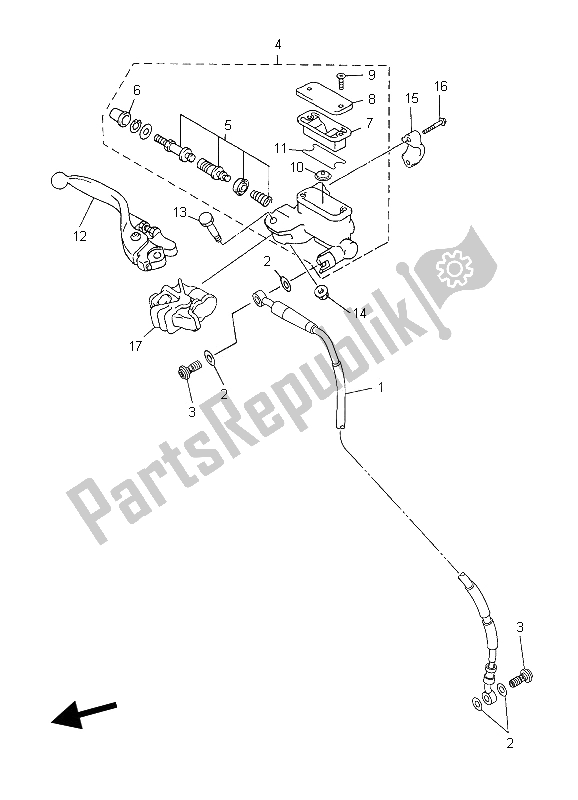 All parts for the Front Master Cylinder of the Yamaha WR 250F 2006