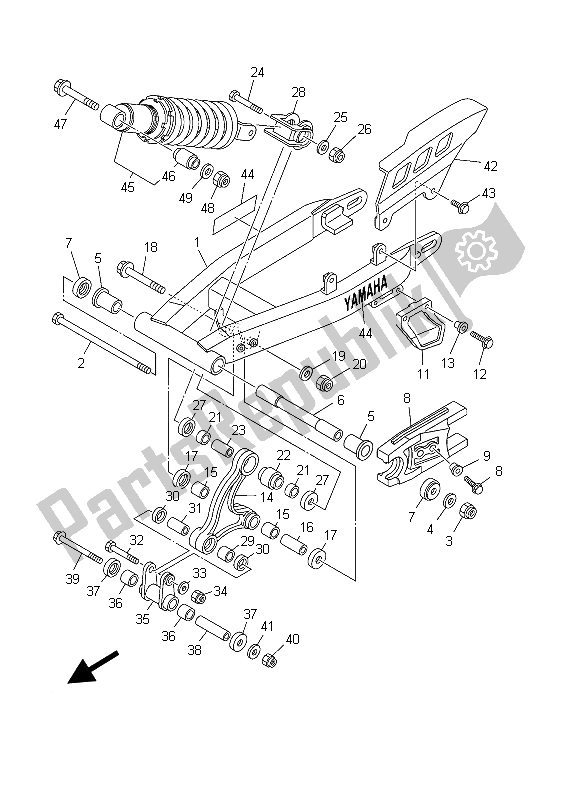 All parts for the Rear Arm & Suspension (sw) of the Yamaha TT R 125E SW LW 2003