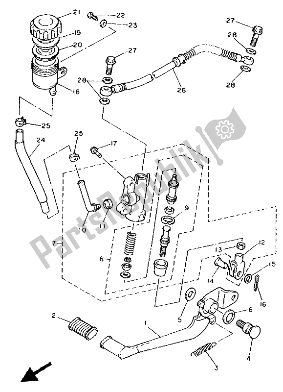 All parts for the Rear Master Cylinder of the Yamaha XJ 600S Diversion 1992