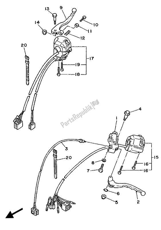 All parts for the Handle Switch & Lever (up Handle) of the Yamaha XV 535 Virago 1989