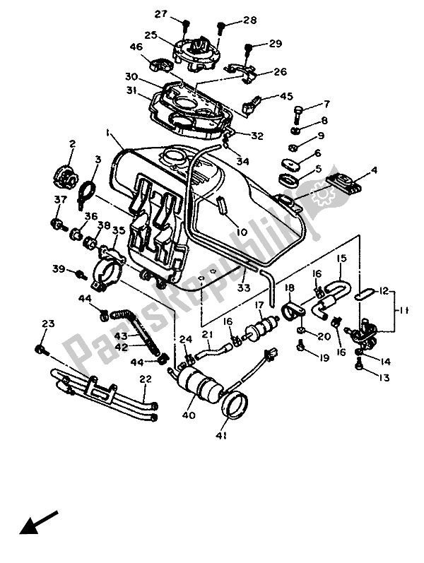 All parts for the Fuel Tank of the Yamaha FZX 750 1987
