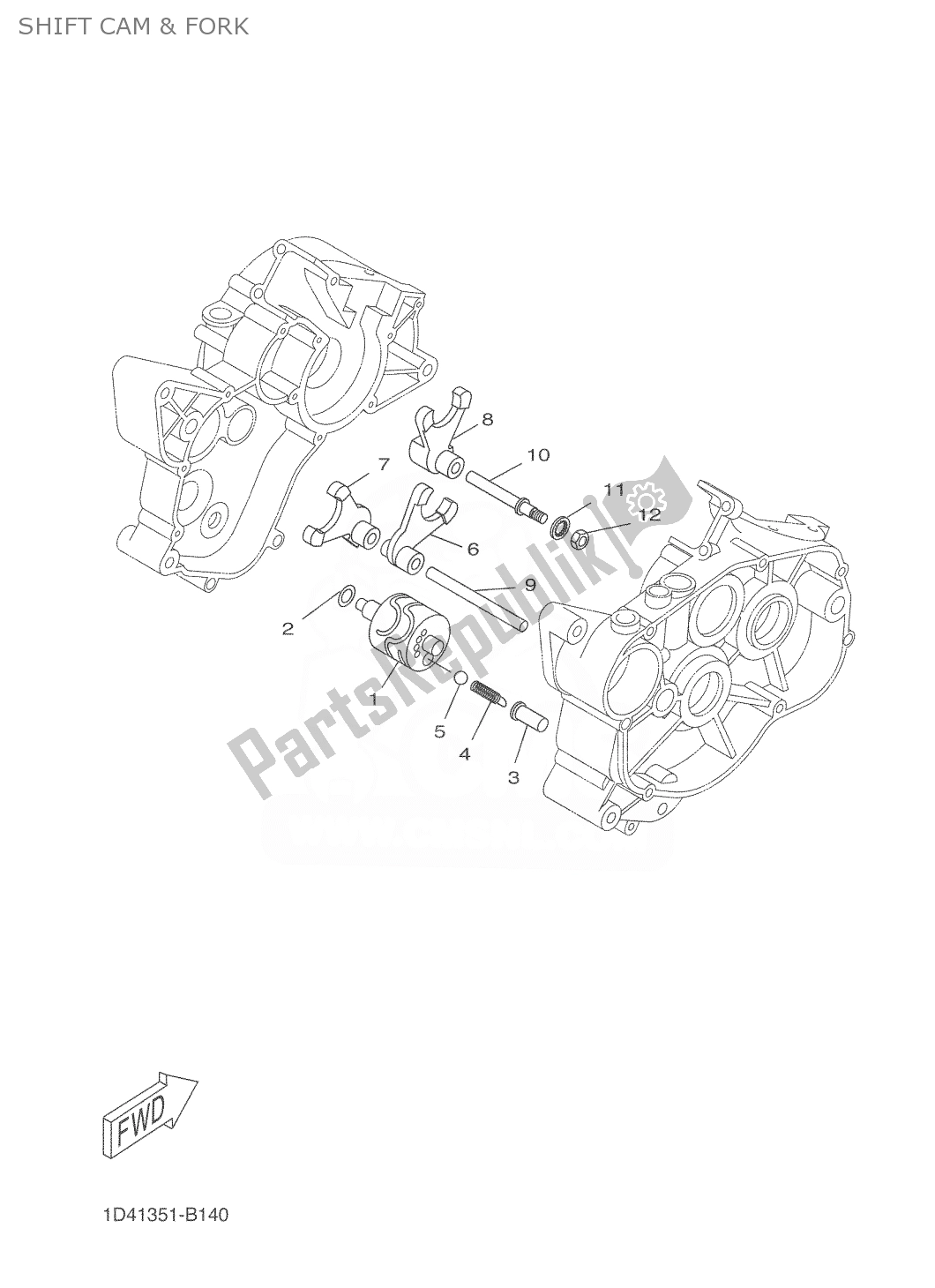 All parts for the Shift Cam & Fork of the Yamaha DT 50 2006