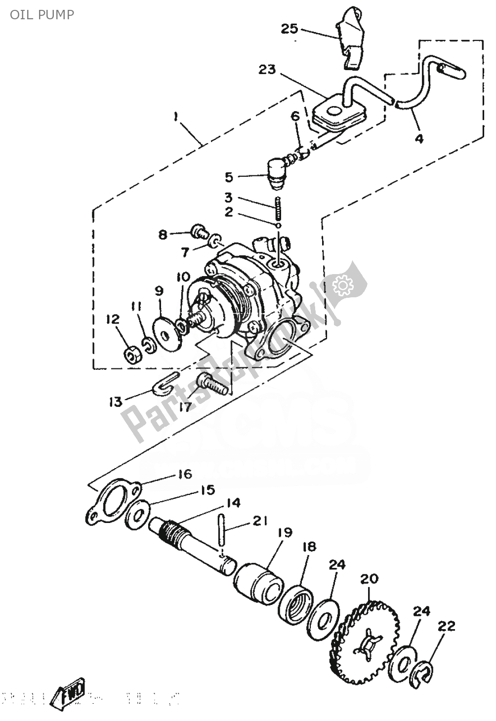 All parts for the Oil Pump of the Yamaha DT 50 1989