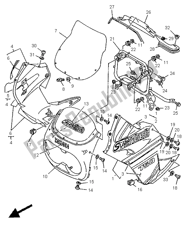 All parts for the Cowling 1 of the Yamaha XTZ 750 Super Tenere 1995