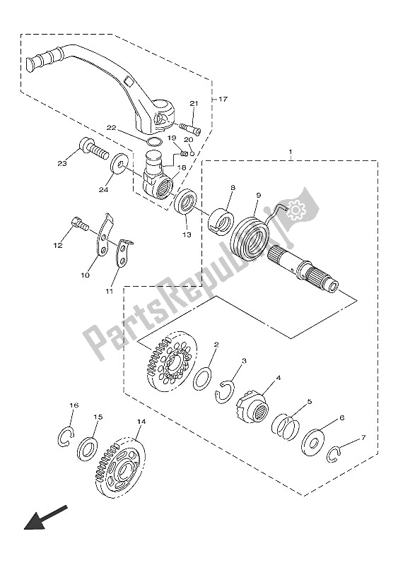 All parts for the Starter of the Yamaha YZ 450 FX 2016