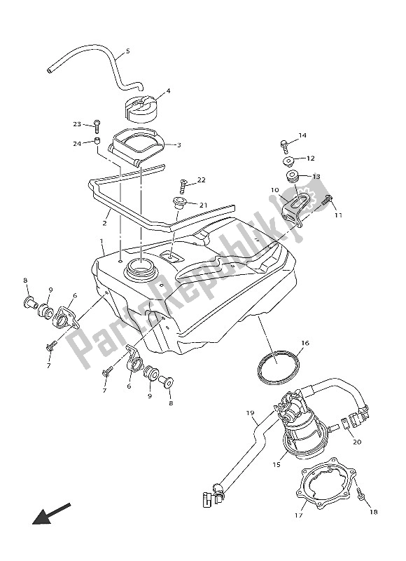 All parts for the Fuel Tank of the Yamaha YZ 250 FX 2016