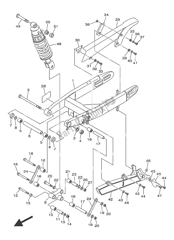 All parts for the Rear Arm & Suspension of the Yamaha XVS 1300A 2016