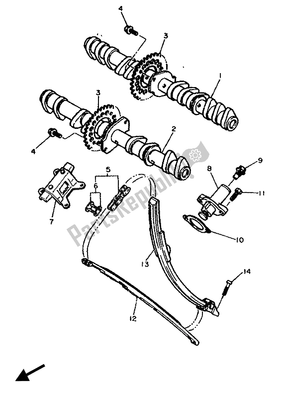 Todas as partes de árvore De Cames E Corrente do Yamaha FZ 750R 1989