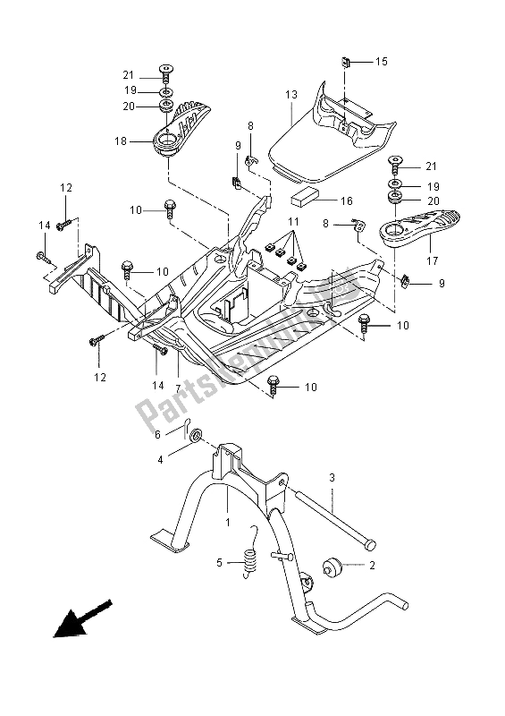 All parts for the Stand & Footrest of the Yamaha CW 50 2014