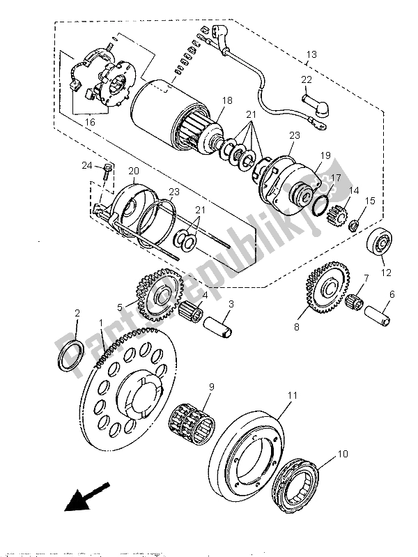 All parts for the Starter Clutch of the Yamaha XT 600E 1999