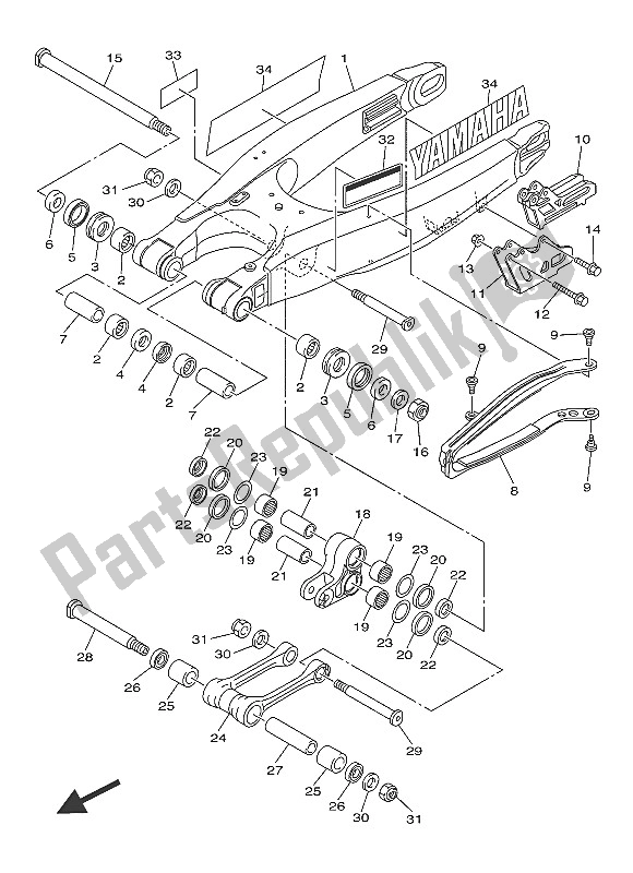 Toutes les pièces pour le Bras Arrière du Yamaha YZ 250F 60 TH Anniversary 2016