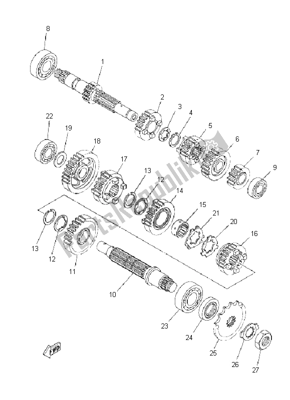 All parts for the Transmission of the Yamaha YFM 250R 2011