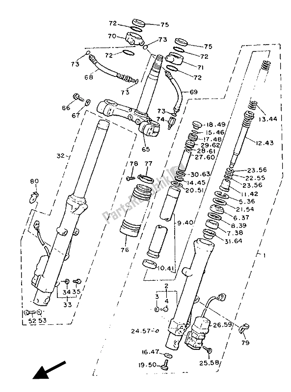 Toutes les pièces pour le Fourche Avant du Yamaha XVZ 13 TD Venture Royal 1300 1990