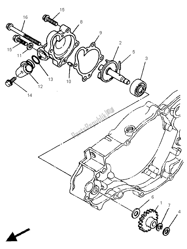All parts for the Water Pump of the Yamaha WR 250Z 1995 All parts for the Water Pump of the Yamaha WR 250Z 1995