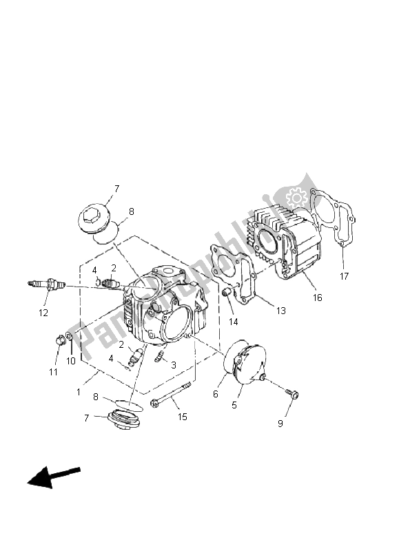 All parts for the Cylinder of the Yamaha YFM 80R 2004