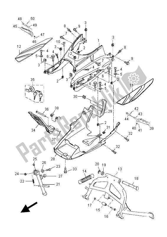 Alle onderdelen voor de Standaard & Voetensteun van de Yamaha YP 125 RA MBL2 2015