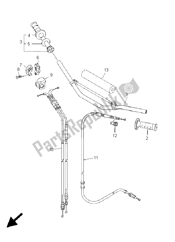 All parts for the Steering Handle & Cable of the Yamaha WR 450F 2005