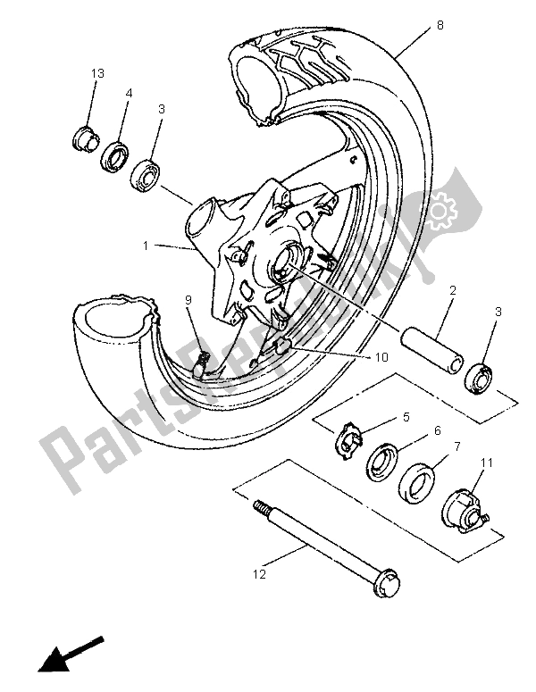 All parts for the Front Wheel of the Yamaha XJ 600N 1995