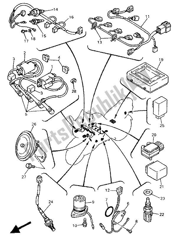 All parts for the Electrical 1 of the Yamaha GTS 1000 1994