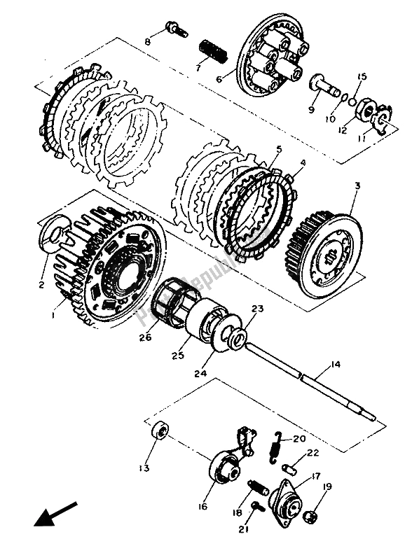 All parts for the Clutch of the Yamaha FZR 600 Genesis 1989