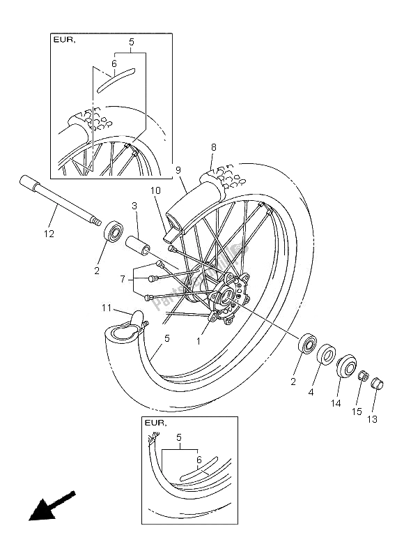 All parts for the Front Wheel of the Yamaha WR 450F 2013