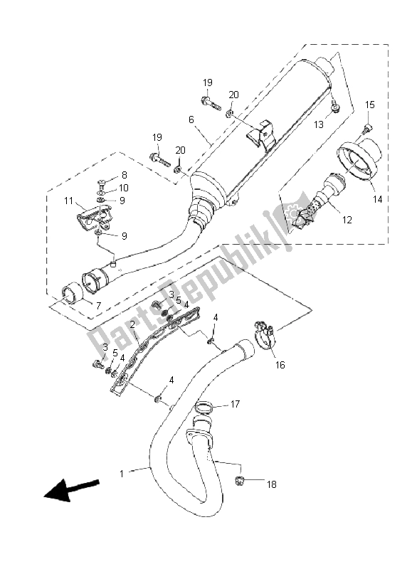 All parts for the Exhaust of the Yamaha YFM 350R 2004