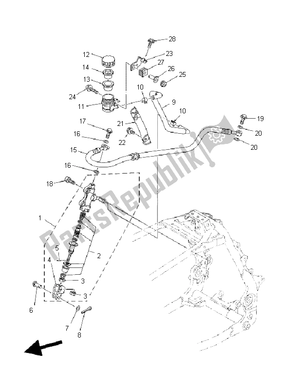 All parts for the Rear Master Cylinder of the Yamaha YFZ 450 SE 2008