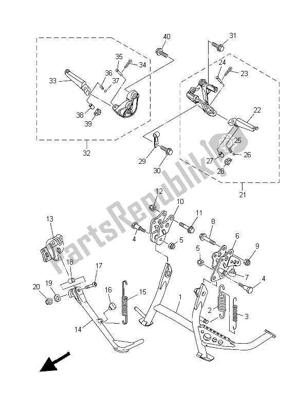 All parts for the Stand & Footrest of the Yamaha XP 500 Dnms 2015