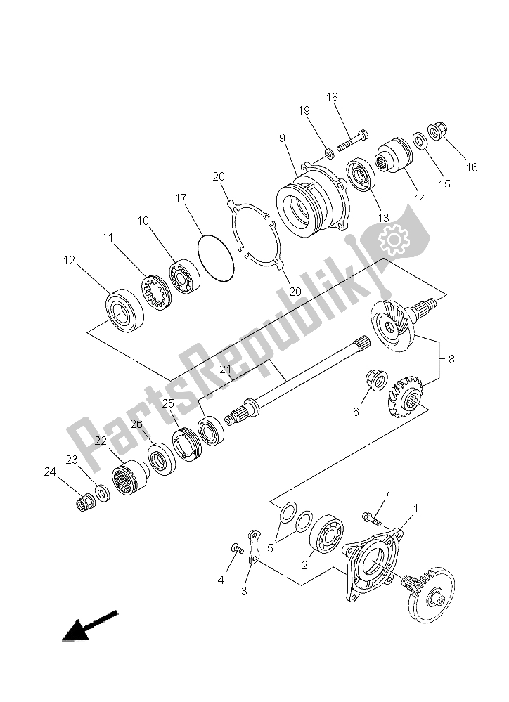 All parts for the Middle Drive Gear of the Yamaha YFM 550 Fwad Grizzly 2015