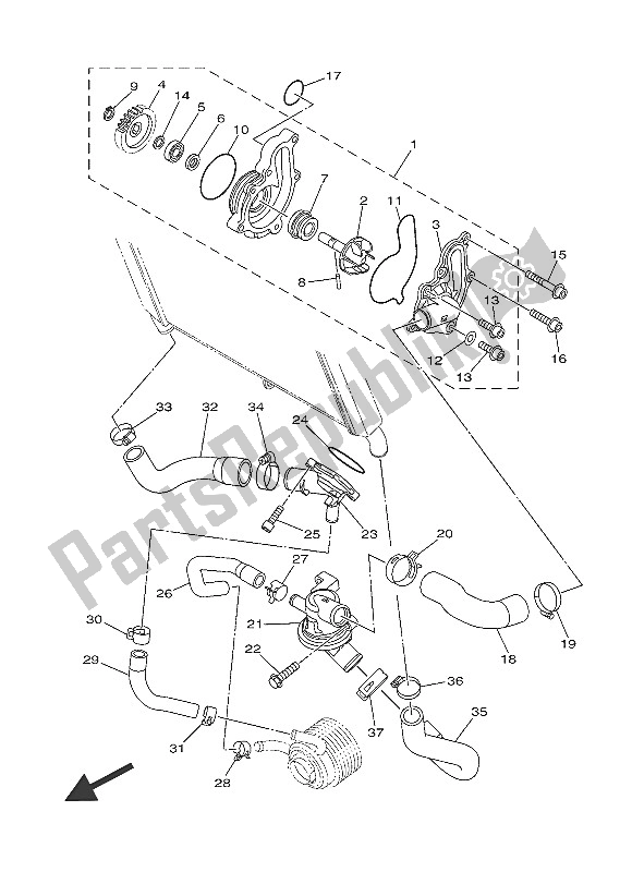 All parts for the Water Pump of the Yamaha MT 09 Tracer ABS 900 2016