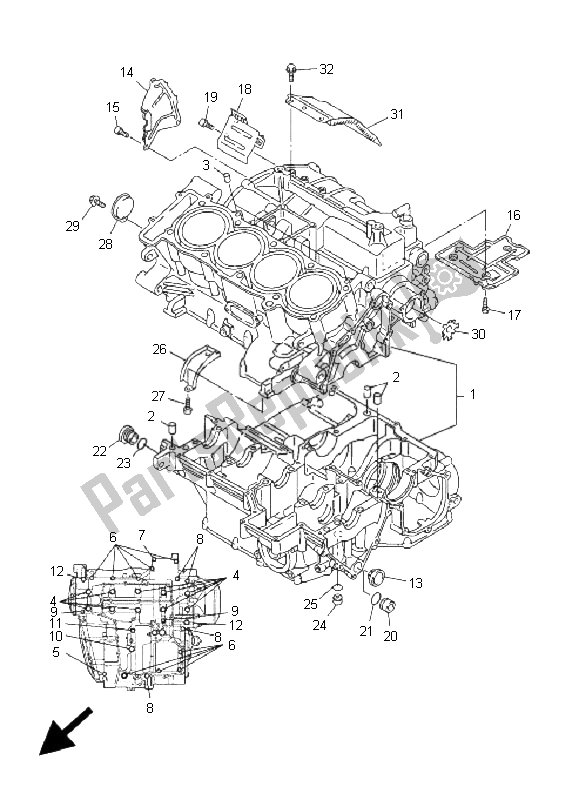 All parts for the Crankcase of the Yamaha FJR 1300 2001
