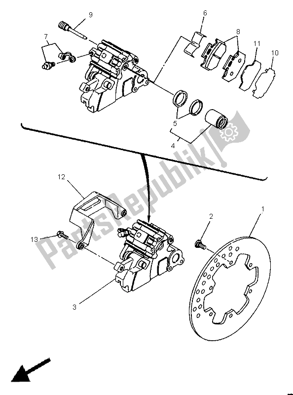 All parts for the Rear Brake Caliper of the Yamaha WR 250Z 1995