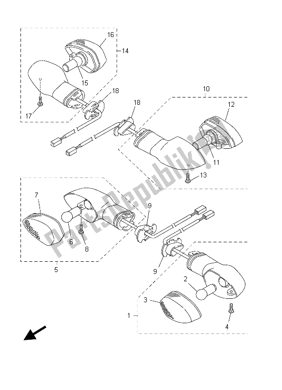 All parts for the Flasher Light of the Yamaha YZF R6 600 2003