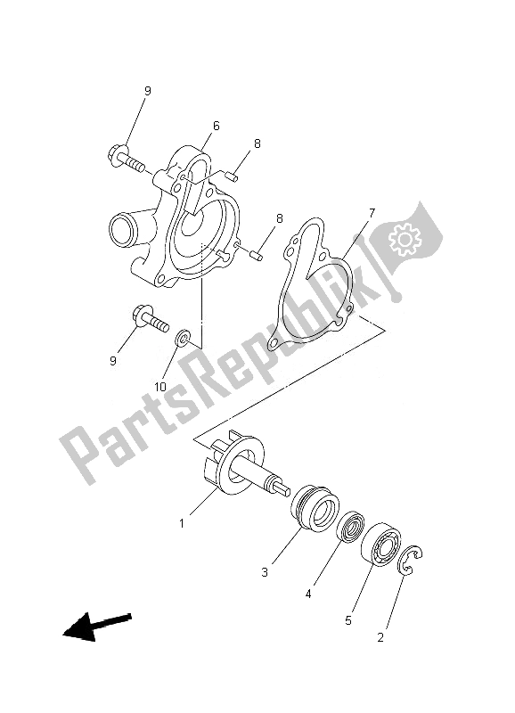 All parts for the Water Pump of the Yamaha YFZ 450R SE 2010