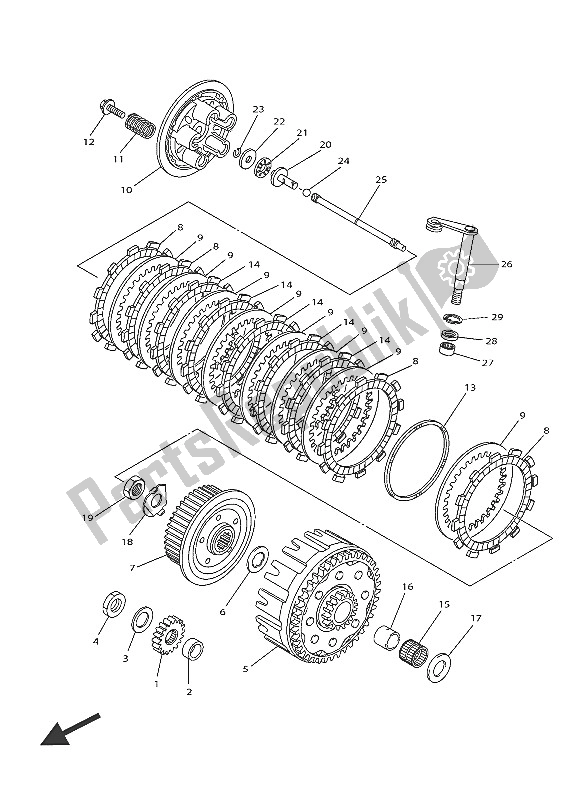 All parts for the Clutch of the Yamaha WR 250F 2016