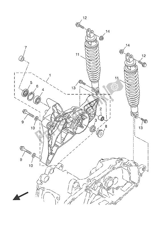 All parts for the Rear Arm & Suspension of the Yamaha YP 400R 2016