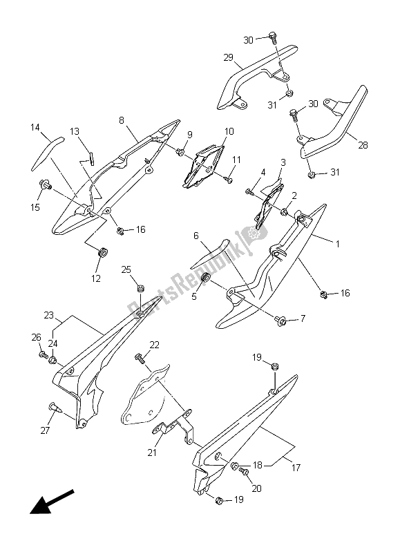 All parts for the Side Cover of the Yamaha XJ6F 600 2015