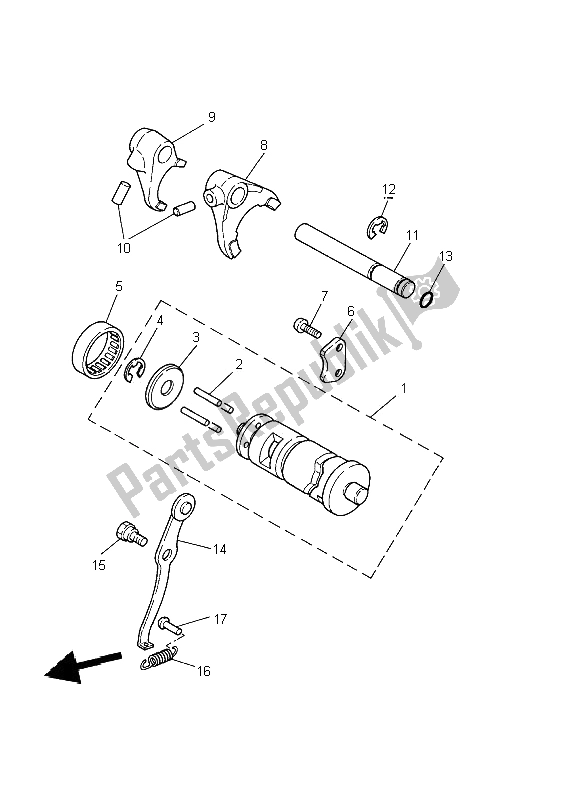All parts for the Shift Cam & Fork of the Yamaha PW 80 2002