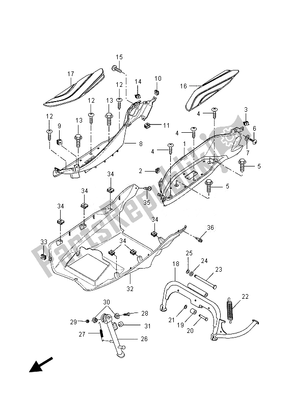 All parts for the Stand & Footrest of the Yamaha VP 250 2013