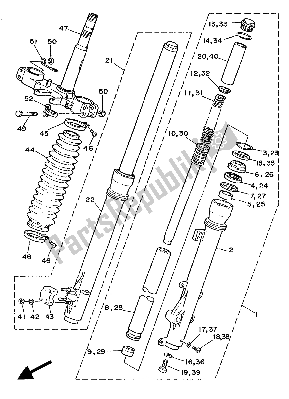 All parts for the Front Fork of the Yamaha DT 125R 1988