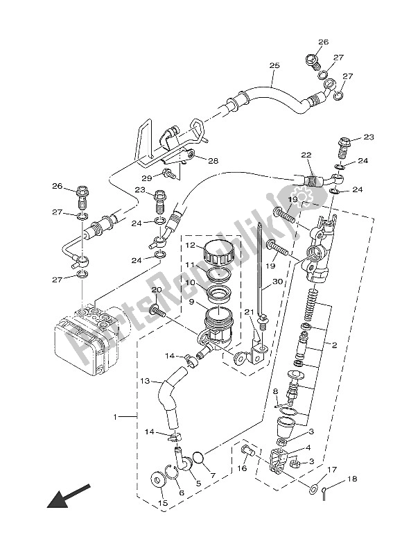 All parts for the Rear Master Cylinder of the Yamaha MT 03A 660 2016