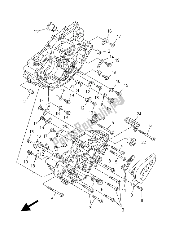 All parts for the Crankcase of the Yamaha YZ 250F 2003